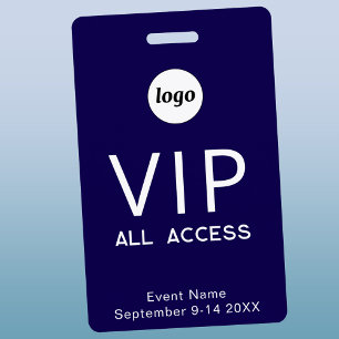Simple Logo Minimalist VIP Event Navy Blue ID Badge