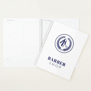 Simple logo modern navy white barber shop manager planner