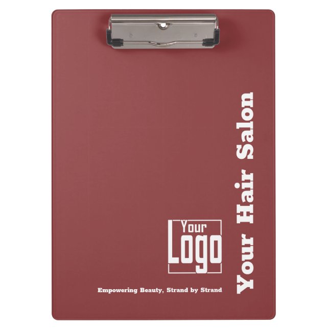Simple Logo Motto Burgundy White Hair Salon Clipboard (Front)