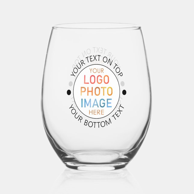 Simple Logo or Photo Personalised Custom Stemless Wine Glass (Front)
