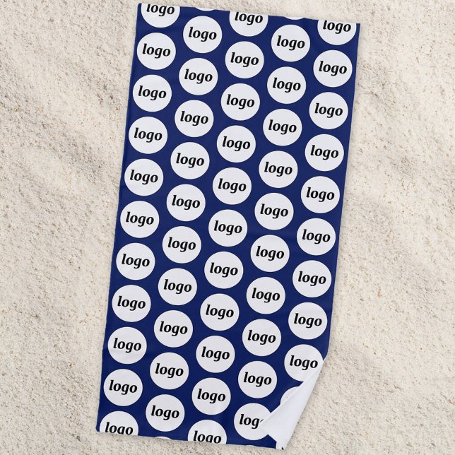 Simple Logo Pattern Business Promotional Navy Blue Beach Towel (Navy blue business branding logo pattern beach towel for customer client giveaway and promotional )