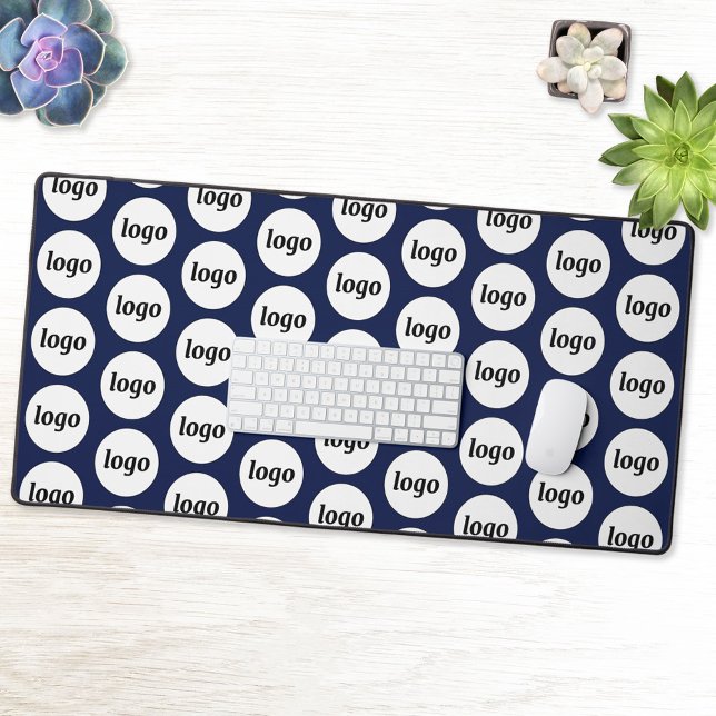 Simple Logo Pattern Business Promotional Navy Blue Desk Mat (Simple logo pattern navy blue business branding promotional desk mat)