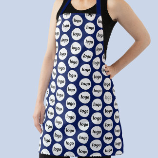 Simple Logo Pattern Promotional Navy Blue Apron