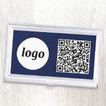 Simple Logo Promotional Business QR Code Navy Blue Business Card Holder<br><div class="desc">Simple logo and QR code to promote your business.  Replace the logo and QR code with your own to customise.  Minimalist and professional to reflect your brand.</div>