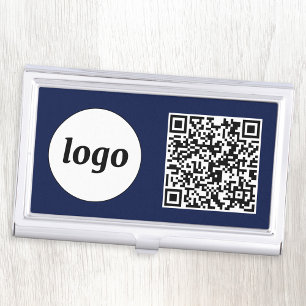 Simple Logo Promotional Business QR Code Navy Blue Business Card Holder