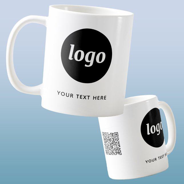 Simple Logo QR Code and Text Business Promotional Coffee Mug (Logo QR code and custom text promotional business coffee mug)