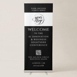 Simple Logo QR Code Black And White Business Retractable Banner