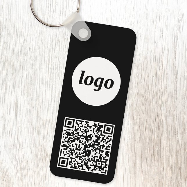 Simple Logo QR Code Business Black and White Key Ring (Logo with QR code business promotional keychain keyring)