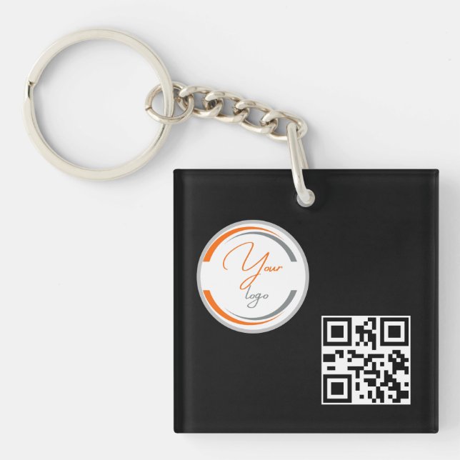 Simple Logo QR Code Business Black Key Ring (Front)