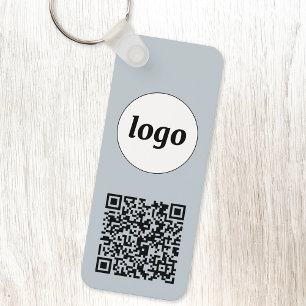 Simple Logo QR Code Business Blue Key Ring