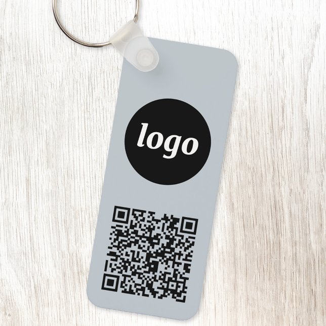 Simple Logo QR Code Business Blue Key Ring (Powder blue logo with QR code promotional business branding keyring)