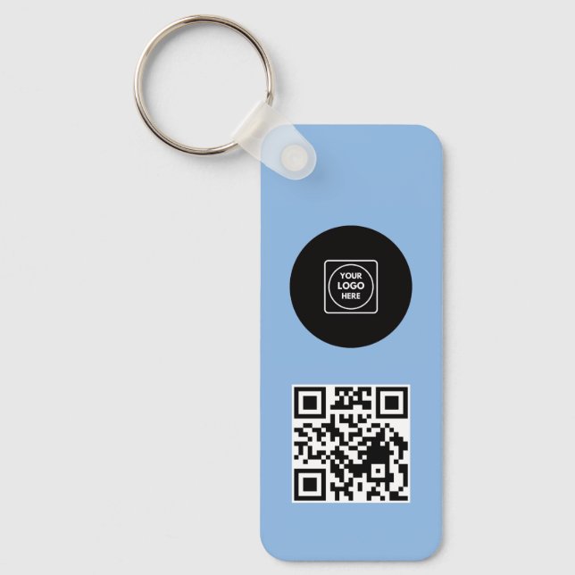 Simple Logo QR Code Business Blue Keychains (Front)