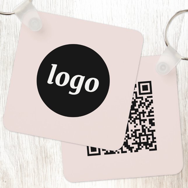 Simple Logo QR Code Business Blush Pink Key Ring (Simple logo with QR code business branding promotional blush pink keychain)