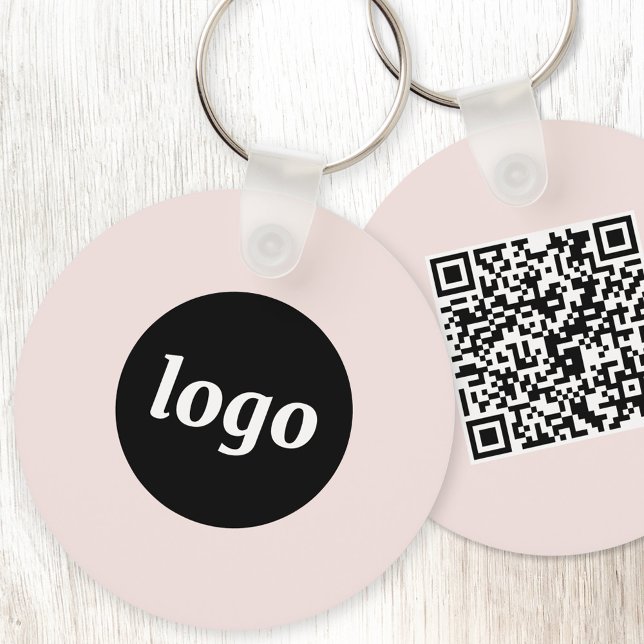 Simple Logo QR Code Business Blush Pink Key Ring (Simple logo with QR code business branding promotional blush pink keychain)