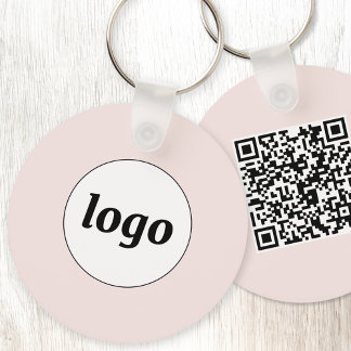 Simple Logo QR Code Business Blush Pink Key Ring