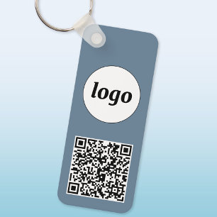 Simple Logo QR Code Business Dusty Blue Gray Key Ring