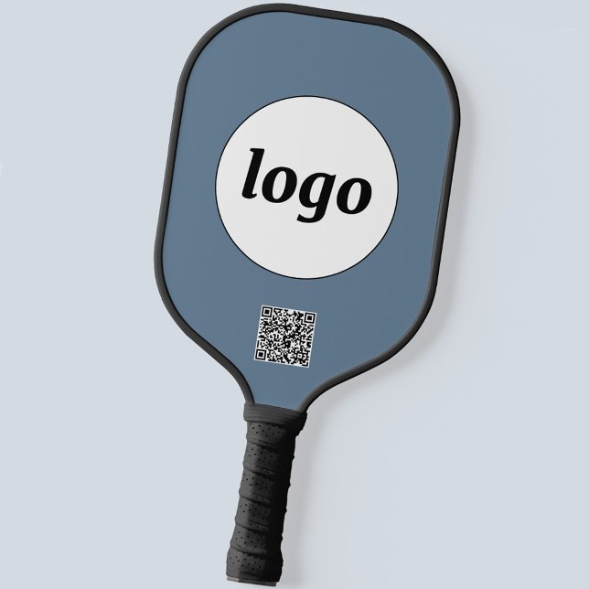 Simple Logo QR Code Business Dusty Grey Blue Pickleball Paddle (Logo and QR code business promotional pickleball paddle)