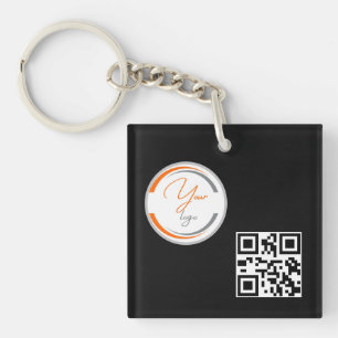 Simple Logo QR Code Business Light Yellow Key Ring