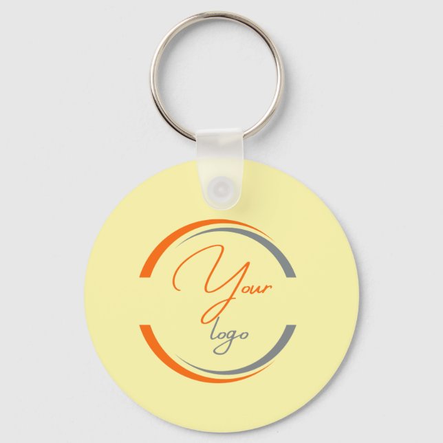 Simple Logo QR Code Business Light Yellow Key Ring (Front)