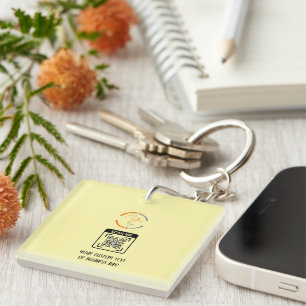 Simple Logo QR Code Business Light Yellow Keychain