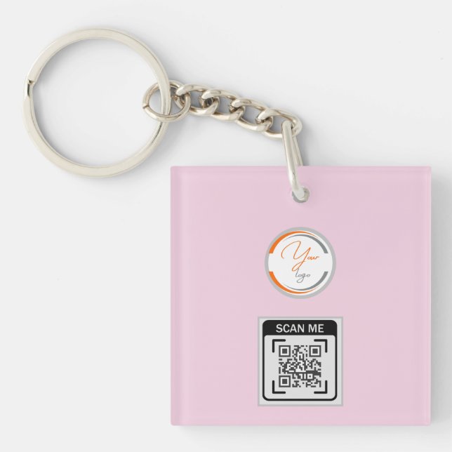 Simple Logo QR Code Business Pink Key Ring (Front)