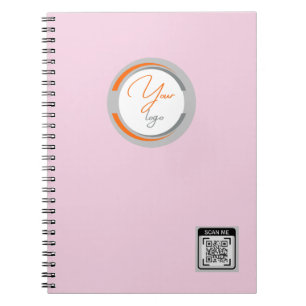 Simple Logo QR Code Business Pink Notebook