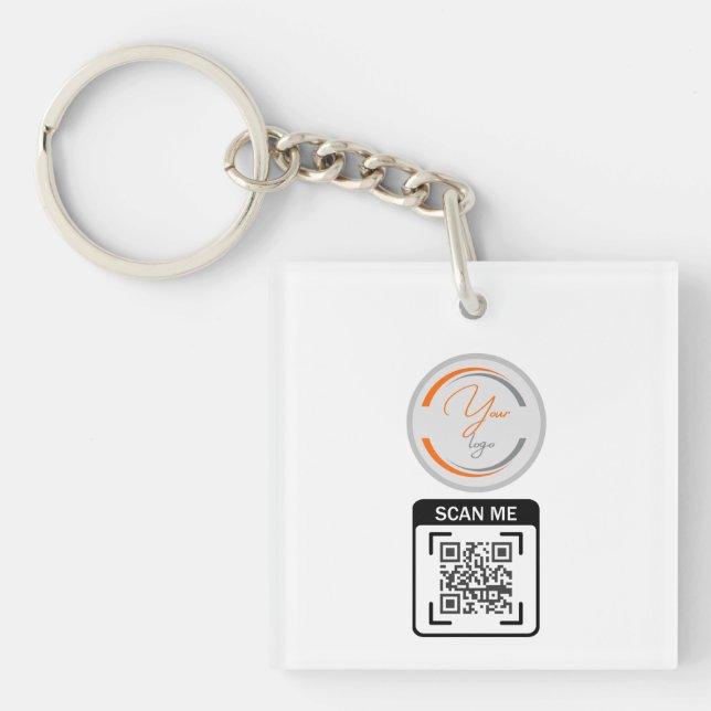 Simple Logo QR Code Business White Key Ring (Front)