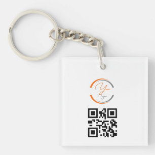 Simple Logo QR Code Business White Key Ring