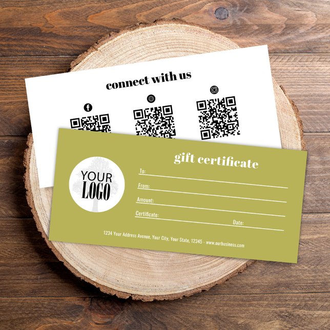 Simple Logo QR Code Gift Certificate Gold (Gold add your logo custom gift certificate. )