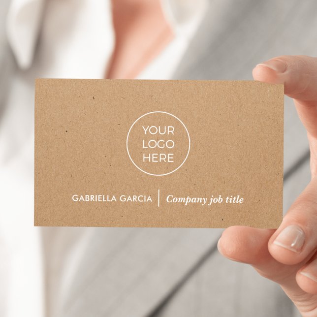 Simple Logo QR Code Printed Kraft Business Card (Front side of card shown in 3.5 x 2.0 inch, add your business details and QR Code on the backside.)