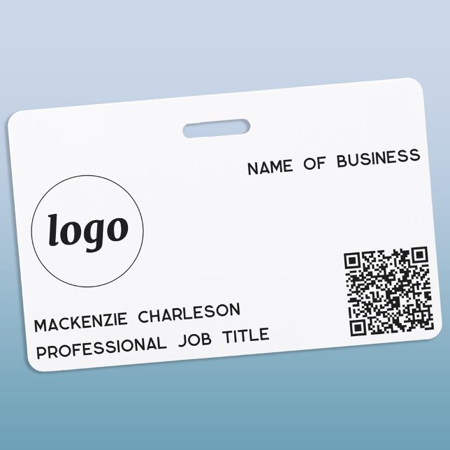 Simple Logo QR Code Professional Business Name ID Badge (Simple logo QR code with custom text business promotional branding name tag)