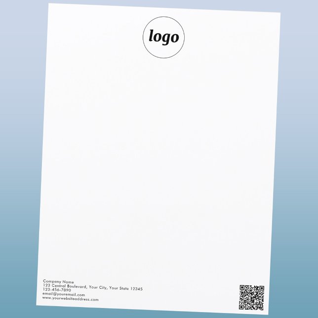 Simple Logo QR Code Professional Letterhead (Logo QR code and custom text promotional business letterhead paper)