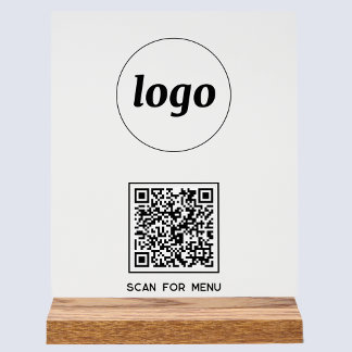 Simple Logo QR code Scan For Menu Business Acrylic Sign