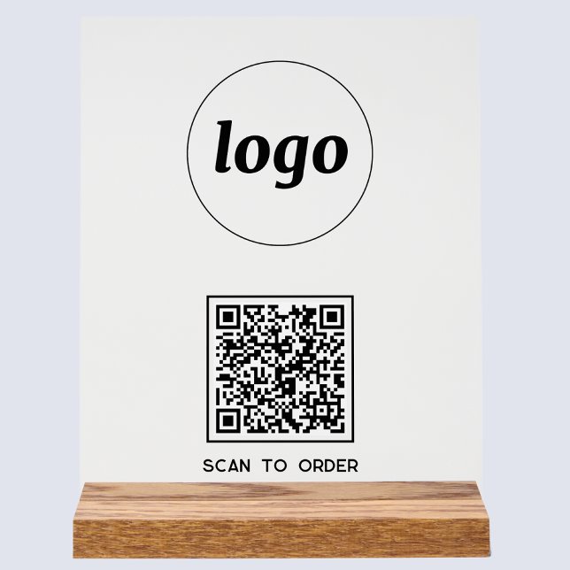 Simple Logo QR code Scan to Order Business Acrylic Sign (Logo QR code Scan to Order acrylic sign for cafe bar restaurant shop store market show stall busines)