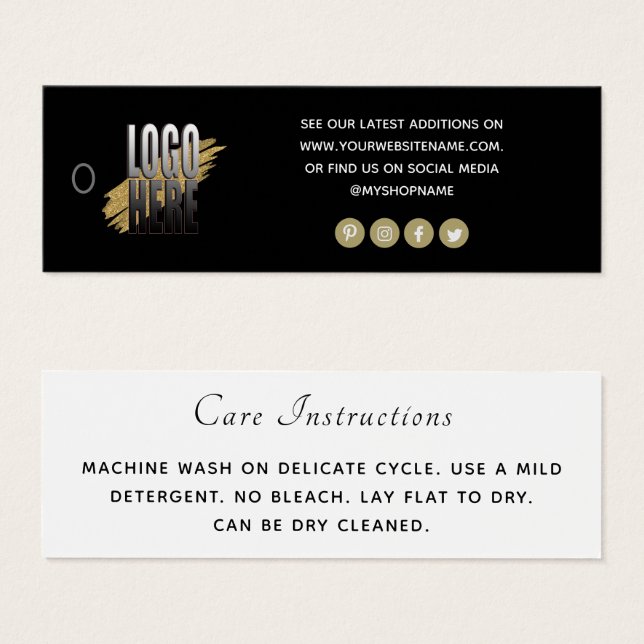 Simple Logo Social Media Black Clothing Care  tag (Front & Back)