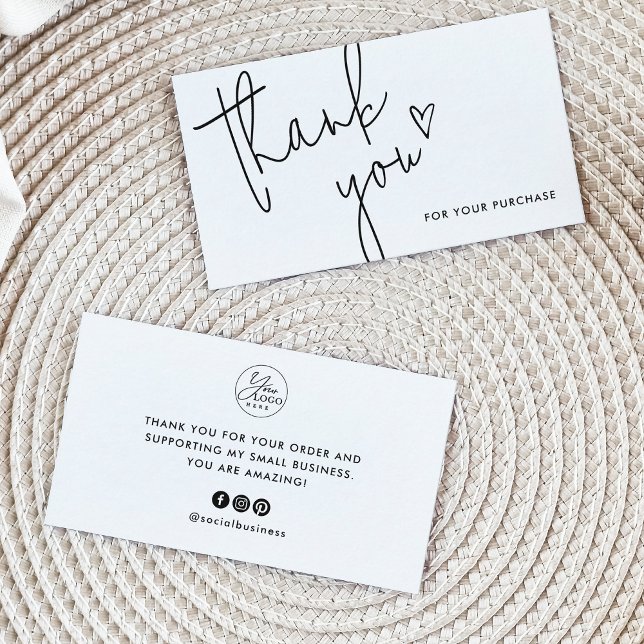 Simple Logo Social Media Heart Script Thank You  Business Card (Creator Uploaded)