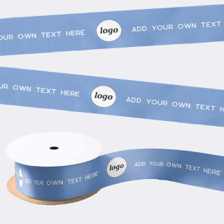 Simple Logo Text Blue Promotional Branding Satin Ribbon