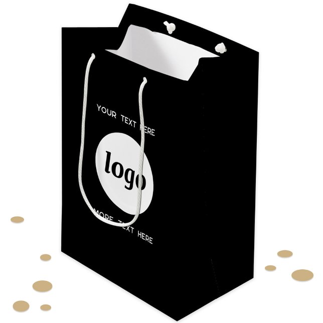 Simple Logo Text Business Branding Black Medium Gift Bag (logo,small business,promotional,modern,simple minimalist,brand branding,store front product packagin)