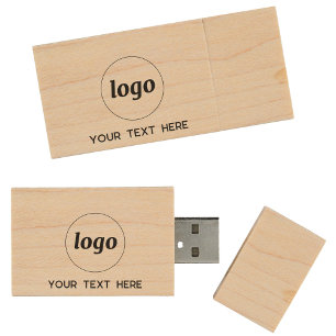 Simple Logo Text Business Branding Promotional Wood USB Flash Drive