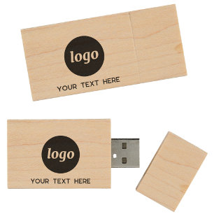 Simple Logo Text Business Branding Promotional Wood USB Flash Drive