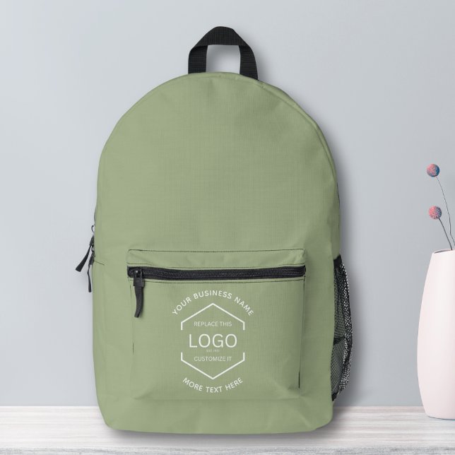 Simple Logo Text Business Promotional Green Printed Backpack (Creator Uploaded)