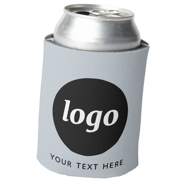 Simple Logo Text Business Promotional Powder Blue Can Cooler (Simple logo with custom text business branding promotional can cooler in pale pastel powder blue
)