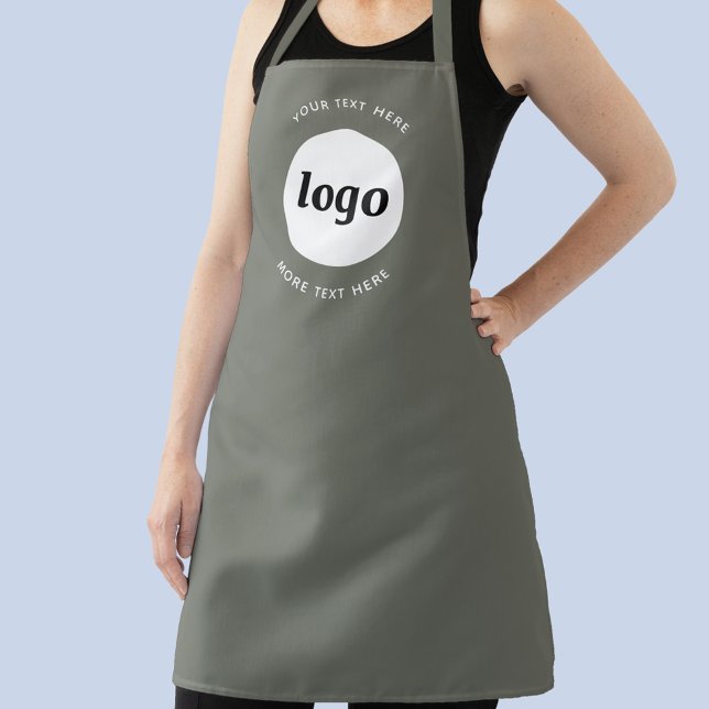 Simple Logo Text Business Promotional Sage Green Apron (Logo with custom text business promotional sage green apron)