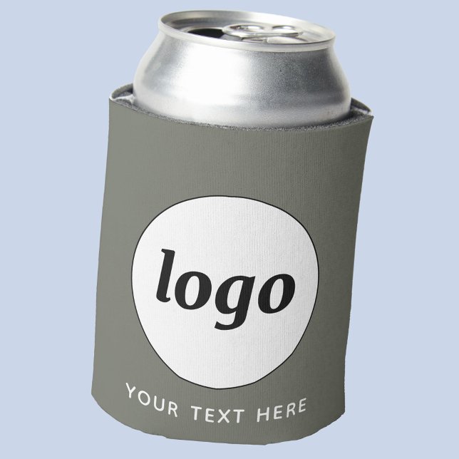 Simple Logo Text Business Promotional Sage Green Can Cooler (Simple logo with custom text business branding promotional can cooler in sage green
)