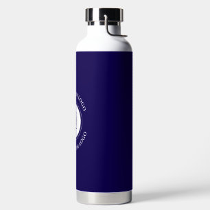 Simple Logo Text Navy Blue Business Branding Water Bottle