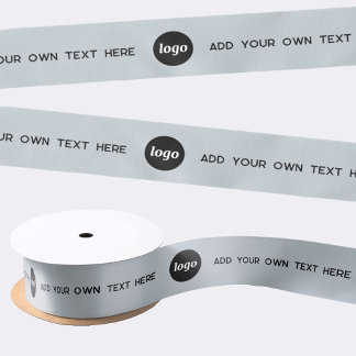 Simple Logo Text Powder Blue Promotional Satin Ribbon