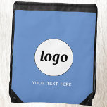 Simple Logo Text Promotional Business Blue Drawstring Bag<br><div class="desc">Add your own logo and choice of text to this design.  Remove the text if you prefer.  Minimalist and professional.  Great for a promotional product for your clients and customers. For other versions,  see the collection.</div>