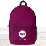 Simple Logo Text Promotional Business Magenta Pink Printed Backpack<br><div class="desc">Add your own logo and choice of text to this design.  Remove the text if you prefer.  Minimalist and professional.  Great for a promotional product for your clients and customers. For other versions,  see the collection.</div>
