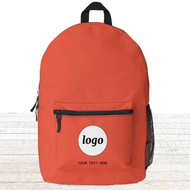 Simple Logo Text Promotional Business Orange Printed Backpack (Logo with custom text business promotional branding backpack)