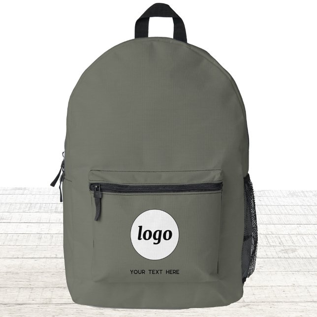 Simple Logo Text Promotional Business Sage Green Printed Backpack (Logo with custom text business promotional branding backpack)